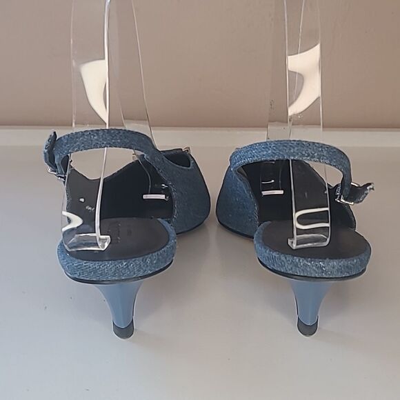 Charles & Keith Gabine Slingback Blue Denim Kitten Heel Silver Decor EU 36 - Picture 6 of 16